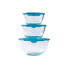 Pyrex Prep & Sotre Set of 3 Heavy Duty Glass Bowls with Lid (0.5L – 1L – 2L) – BPA