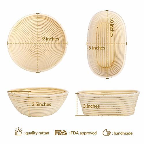 set of 2 10 Baking Bowl Dough Gifts for Bakers Bread Banneton Proofing Basket Round 